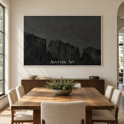 Nocturne Masses: Black Texture Abstract Wall Art — dining white