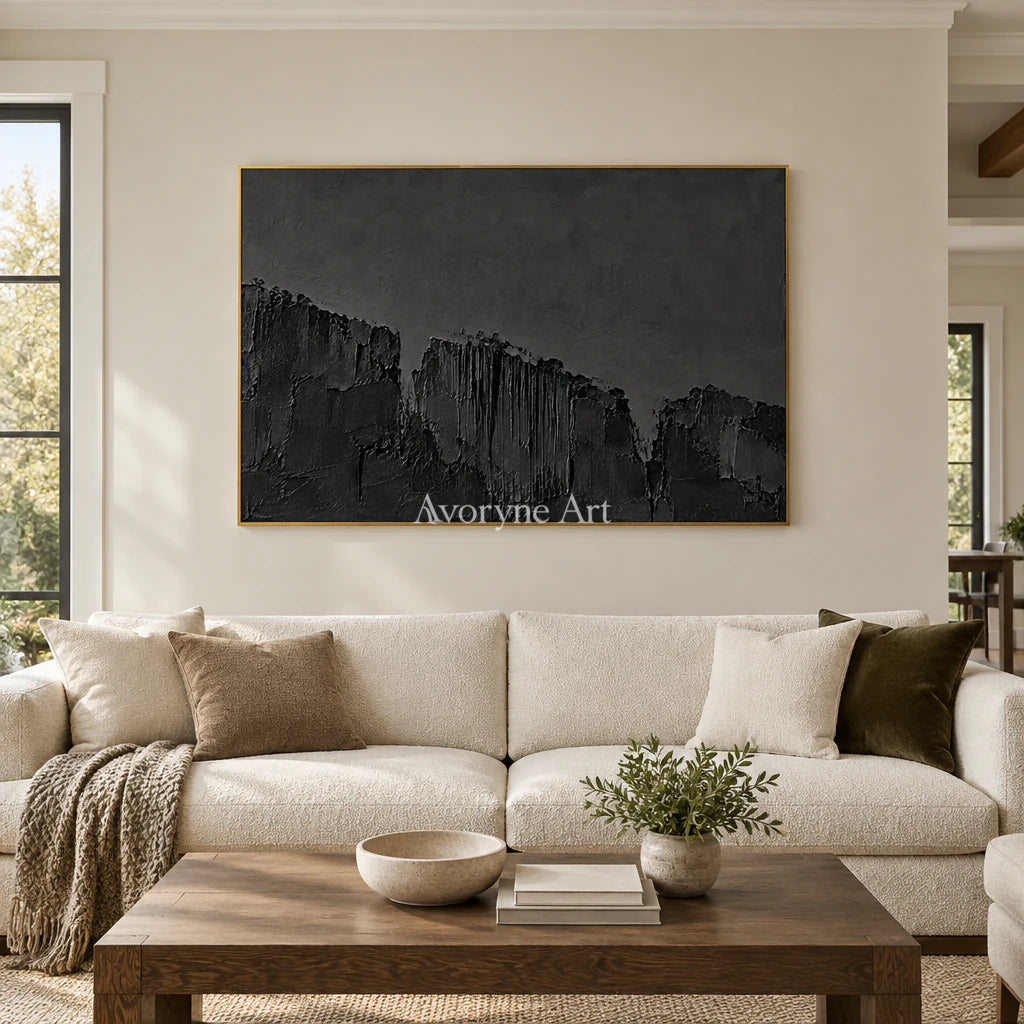 Nocturne Masses: Black Texture Abstract Wall Art — living gold