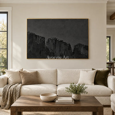 Nocturne Masses: Black Texture Abstract Wall Art — living gold