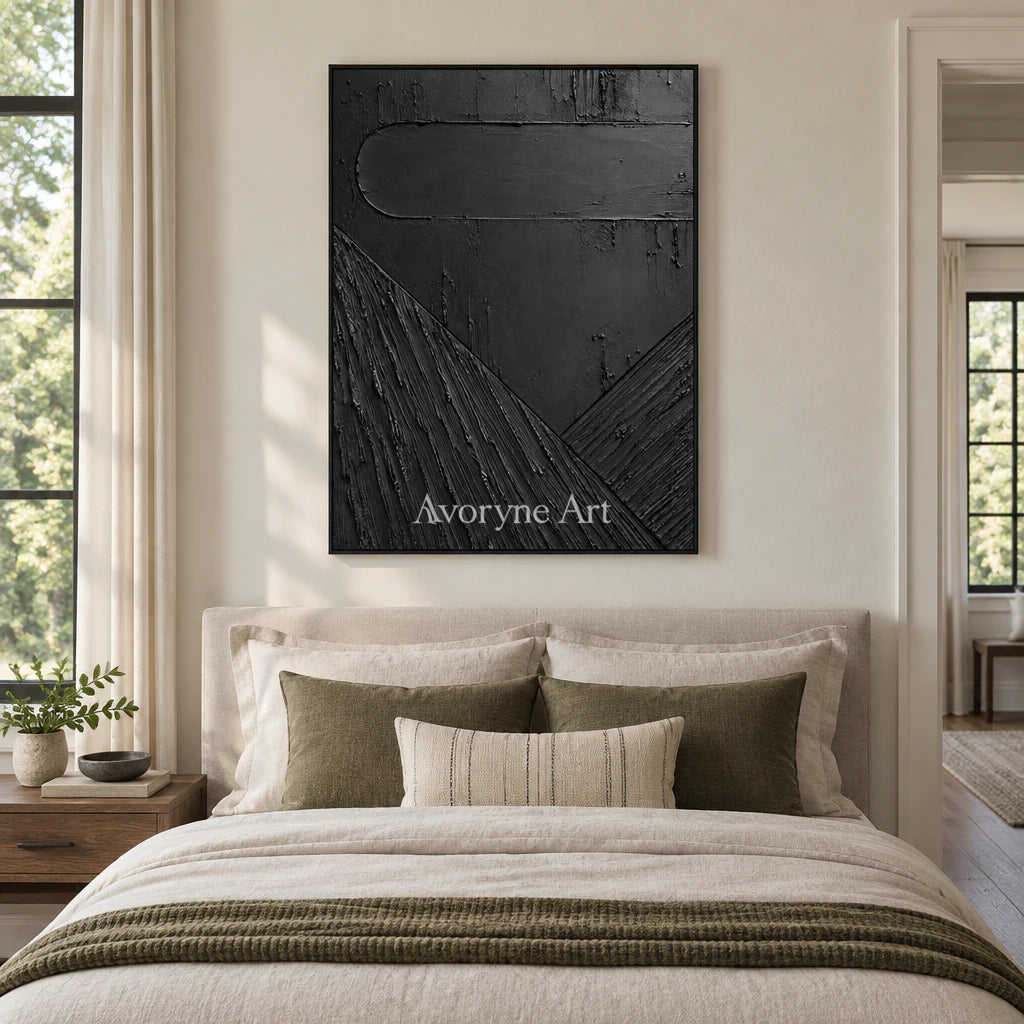 Shadow Geometry: Black Textured Abstract Wall Art — bedroom black