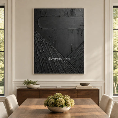 Shadow Geometry: Black Textured Abstract Wall Art — dining white