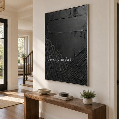 Shadow Geometry: Black Textured Abstract Wall Art — entry silver