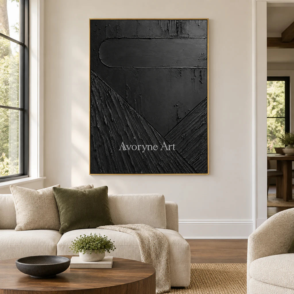 Shadow Geometry: Black Textured Abstract Wall Art — living gold