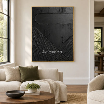 Shadow Geometry: Black Textured Abstract Wall Art — living gold