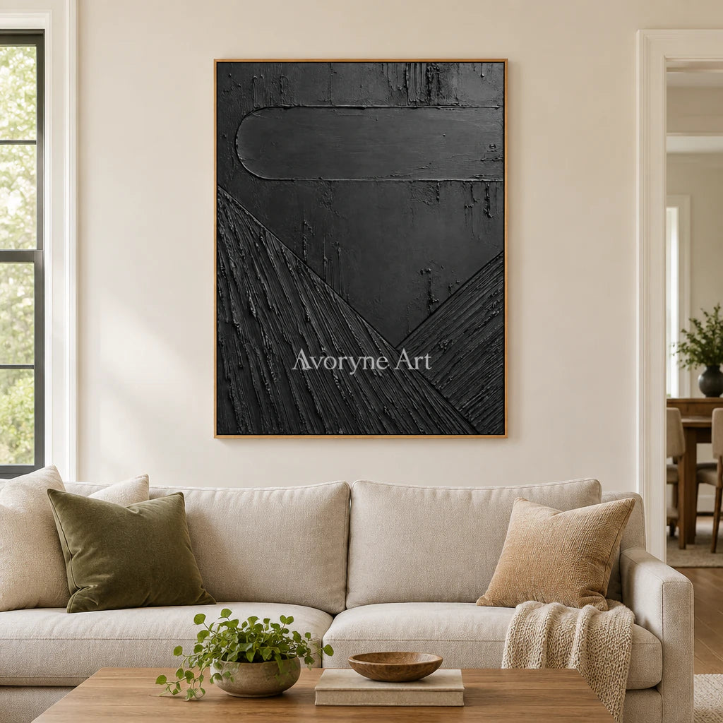 Shadow Geometry: Black Textured Abstract Wall Art — villa wood