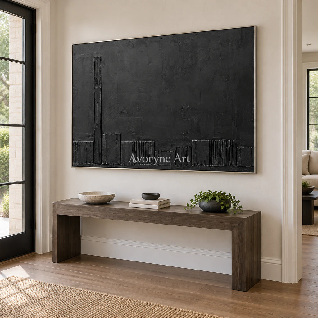 Lowline Shadows: Black Textured Abstract Wall Art — entry silver