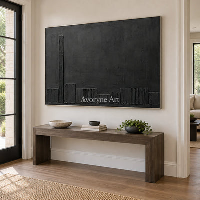 Lowline Shadows: Black Textured Abstract Wall Art — entry silver