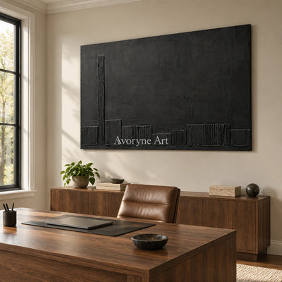 Lowline Shadows: Black Textured Abstract Wall Art — office frameless