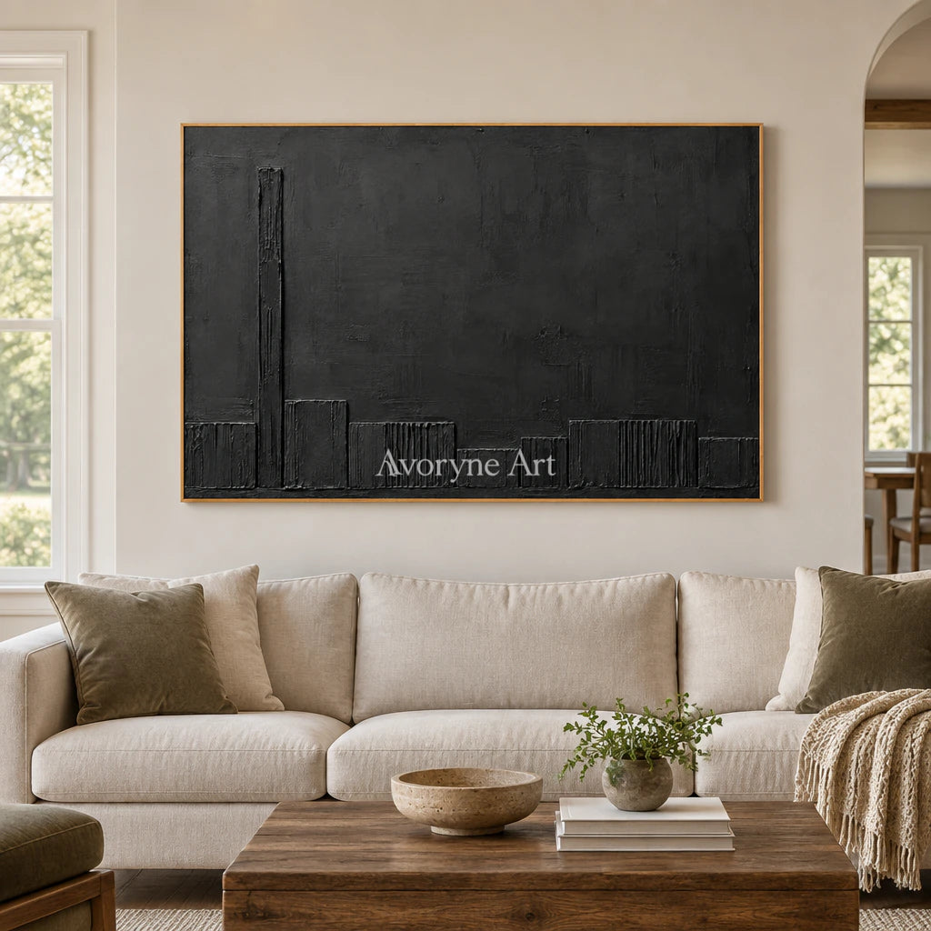 Lowline Shadows: Black Textured Abstract Wall Art — villa wood
