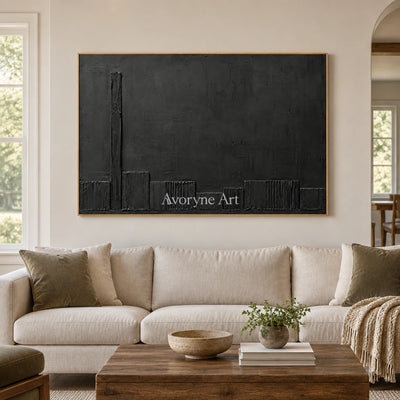 Lowline Shadows: Black Textured Abstract Wall Art — villa wood