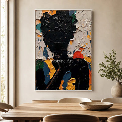 Nocturne Visage: Black Textured Portrait Wall Art — dining white