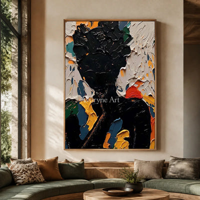 Nocturne Visage: Black Textured Portrait Wall Art — hotel wood