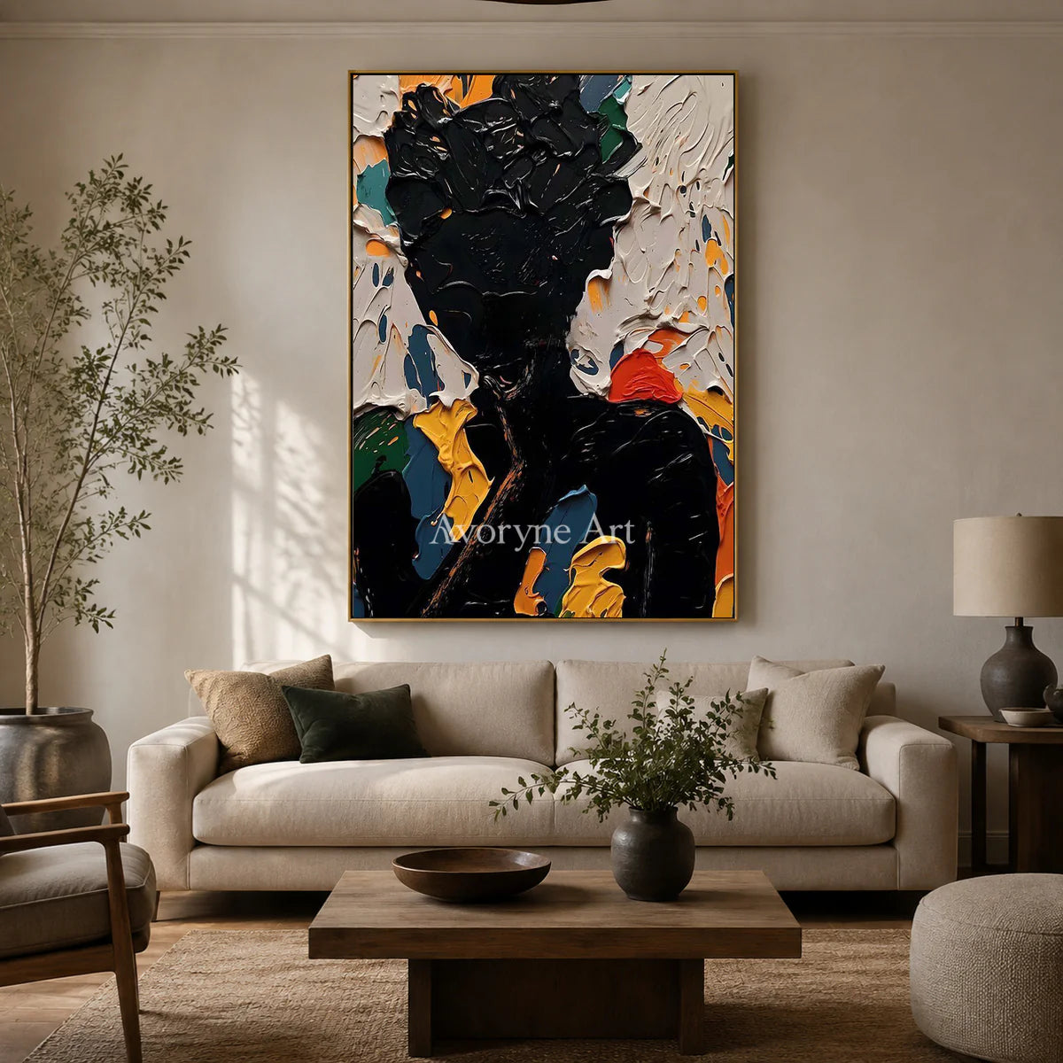 Nocturne Visage: Black Textured Portrait Wall Art — living gold