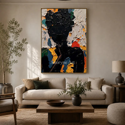 Nocturne Visage: Black Textured Portrait Wall Art — living gold