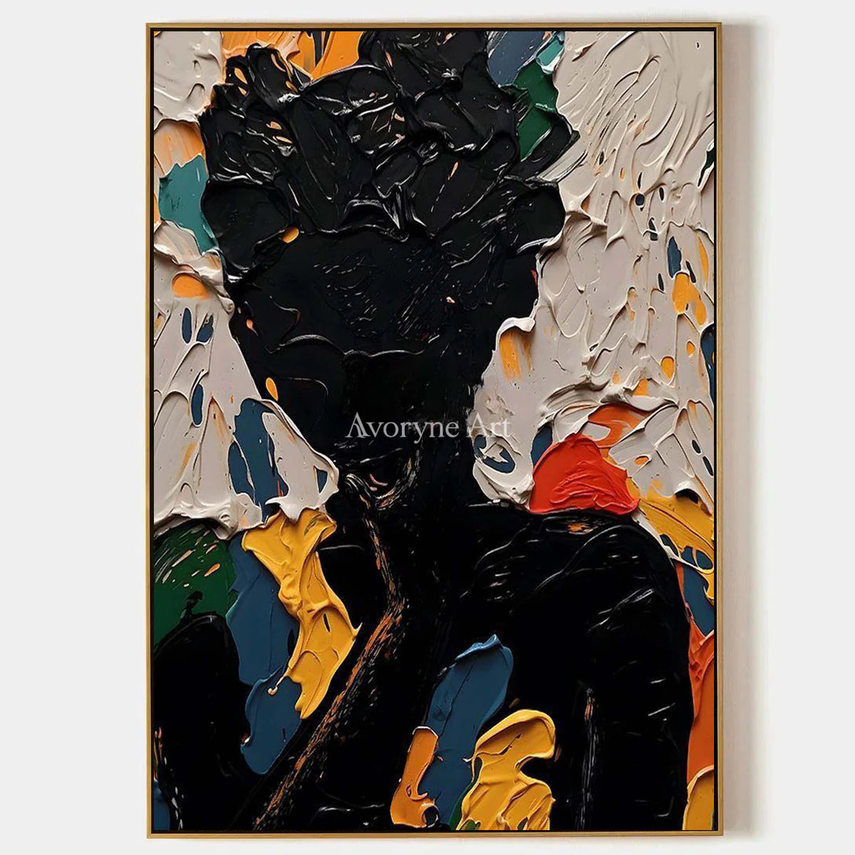 Nocturne Visage: Black Textured Portrait Wall Art — primary