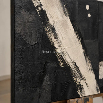 Drybrush Exchange: Black White Abstract Diptych Wall Art — detail easel