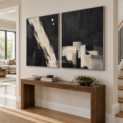 Drybrush Exchange: Black White Abstract Diptych Wall Art — entry silver