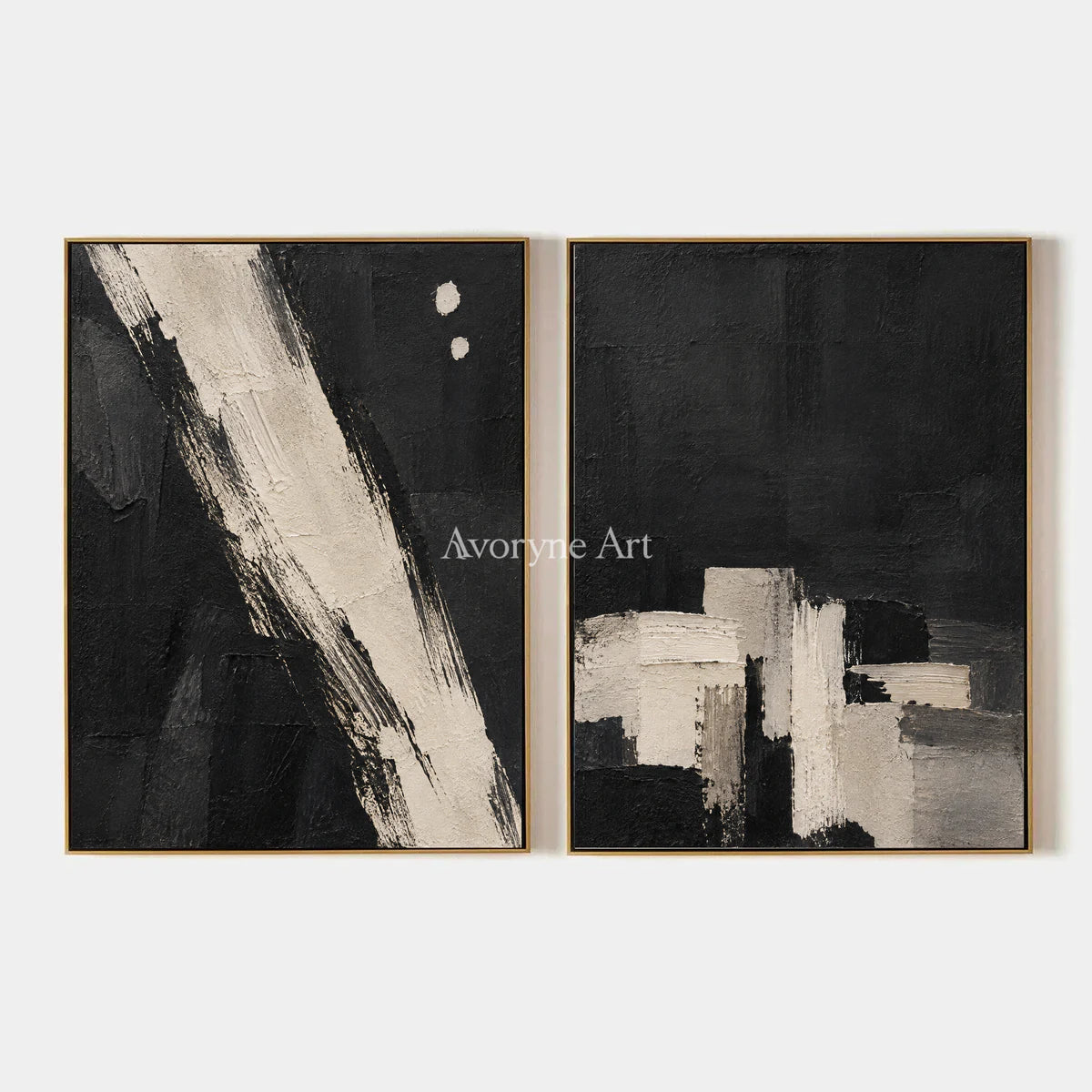 Drybrush Exchange: Black White Abstract Diptych Wall Art — primary