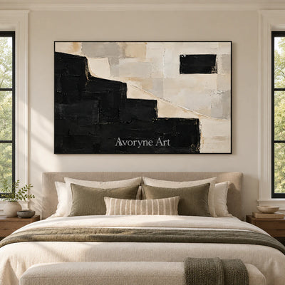Stepped Contrast: Black White Abstract Wall Art — bedroom black