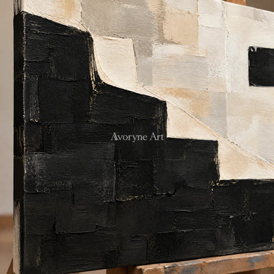 Stepped Contrast: Black White Abstract Wall Art — detail easel