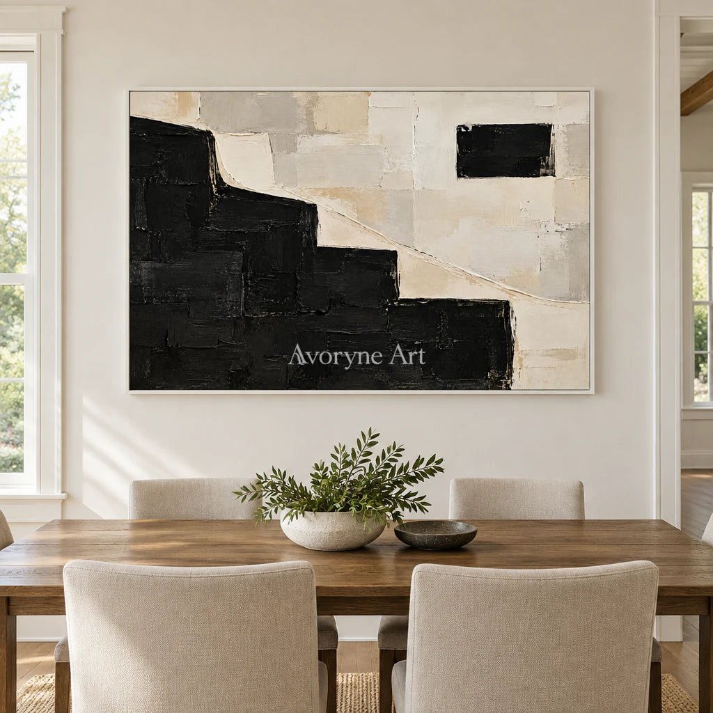Stepped Contrast: Black White Abstract Wall Art — dining white