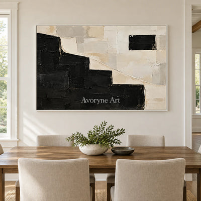 Stepped Contrast: Black White Abstract Wall Art — dining white