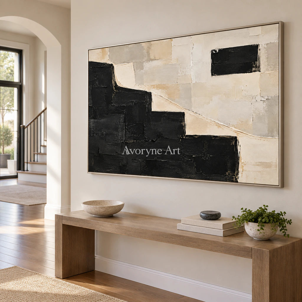 Stepped Contrast: Black White Abstract Wall Art — entry silver