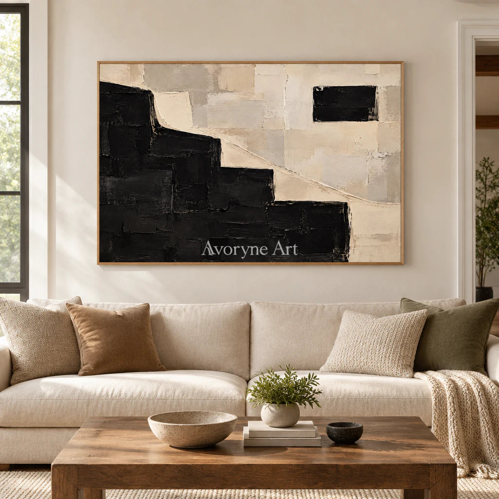 Stepped Contrast: Black White Abstract Wall Art — villa wood
