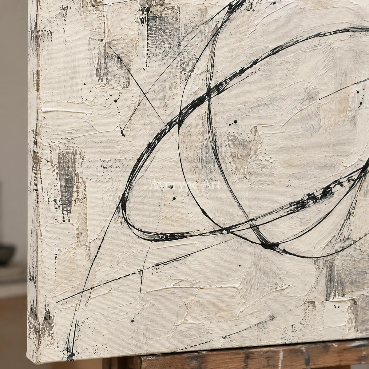 Inkward: Black White Abstract Wall Art — detail easel