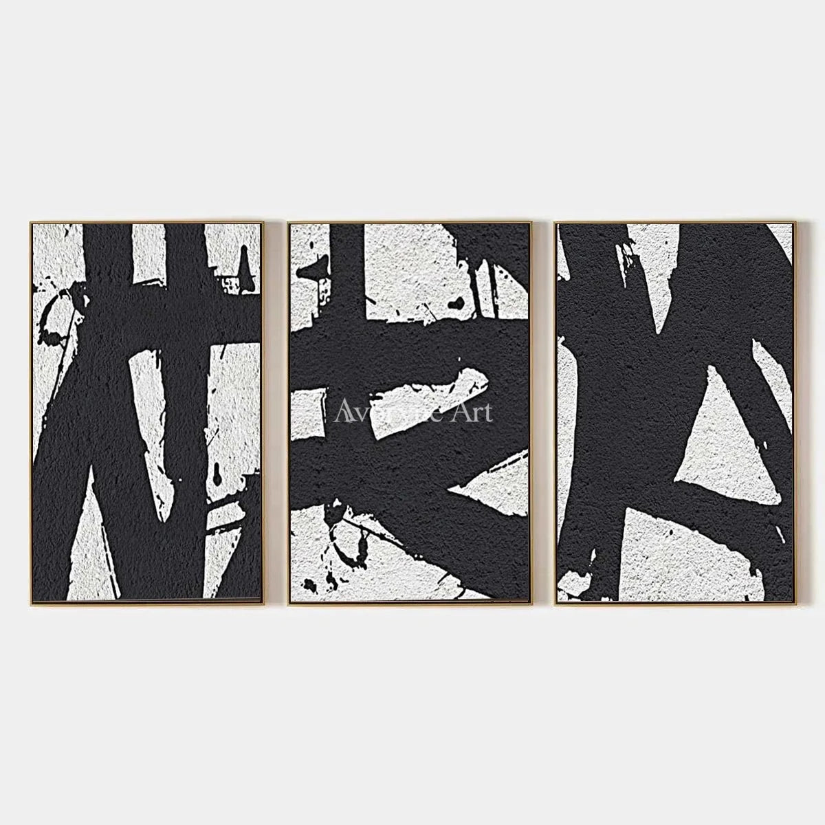 Muted Field, hand-painted black white brushwork triptych by Mei Arlen Zhao