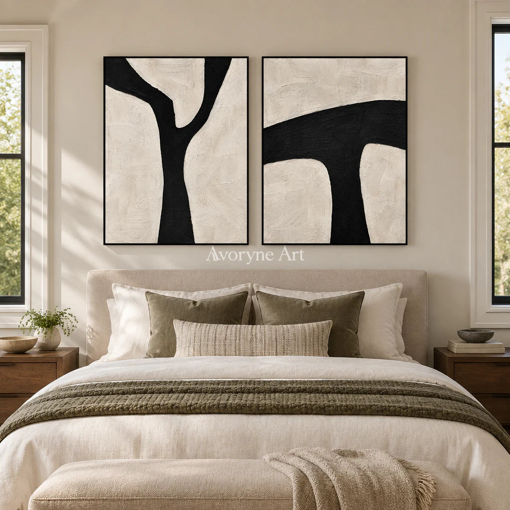 Branching Balance: Black White Diptych Wall Art — bedroom black