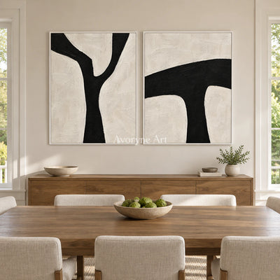 Branching Balance: Black White Diptych Wall Art — dining white