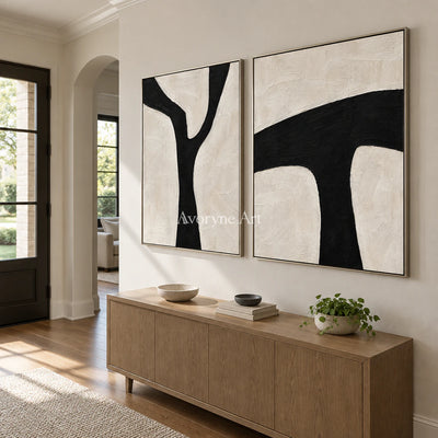Branching Balance: Black White Diptych Wall Art — entry silver