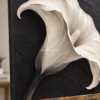 Botanical Contrast: Black White Floral Diptych Wall Art — detail easel