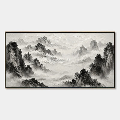 Inkward Peaks: Black White Mountain Art — primary