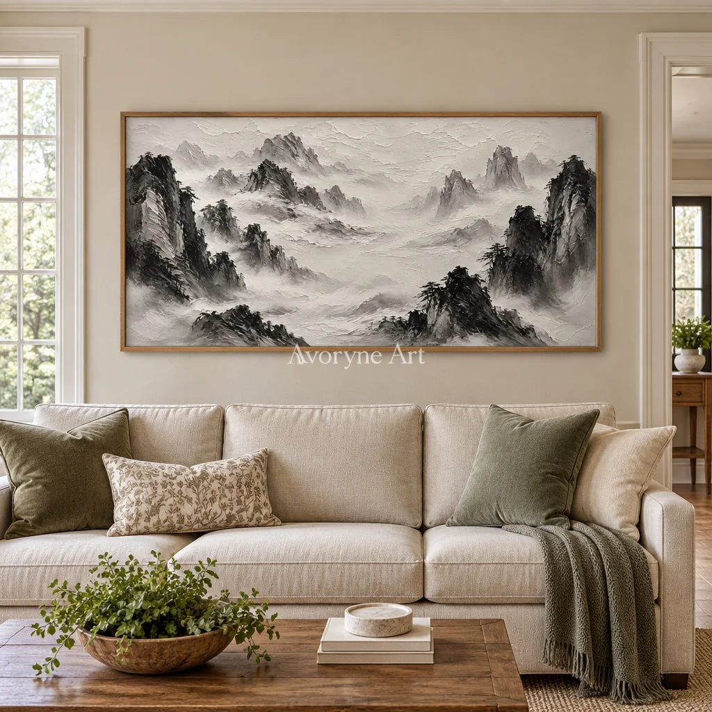 Inkward Peaks: Black White Mountain Art — villa wood