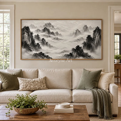Inkward Peaks: Black White Mountain Art — villa wood