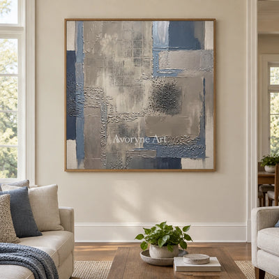 Amber Echo block relief wall art with a wood frame in a villa living space