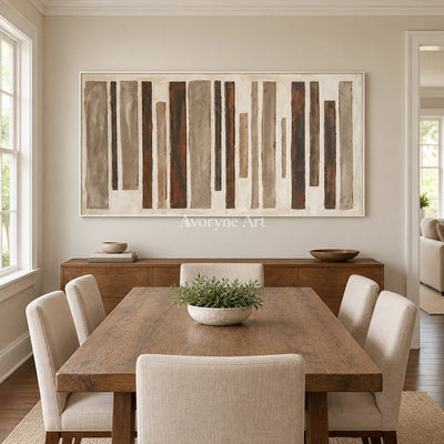 Soft Echo block relief wall art with a white frame in a dining room