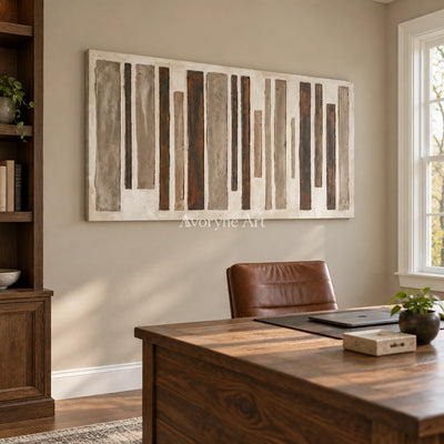 Soft Echo block relief wall art as a frameless stretched canvas in a home office