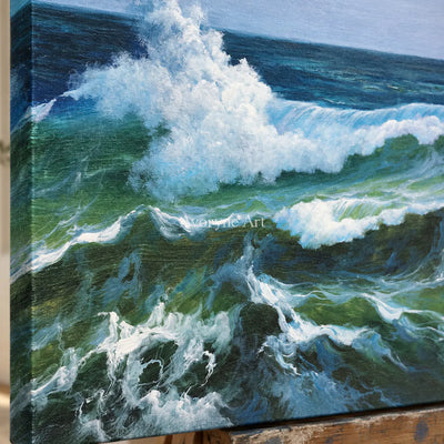 Foam at the Break: Blue and Green Breaking Wave Wall Art — detail easel