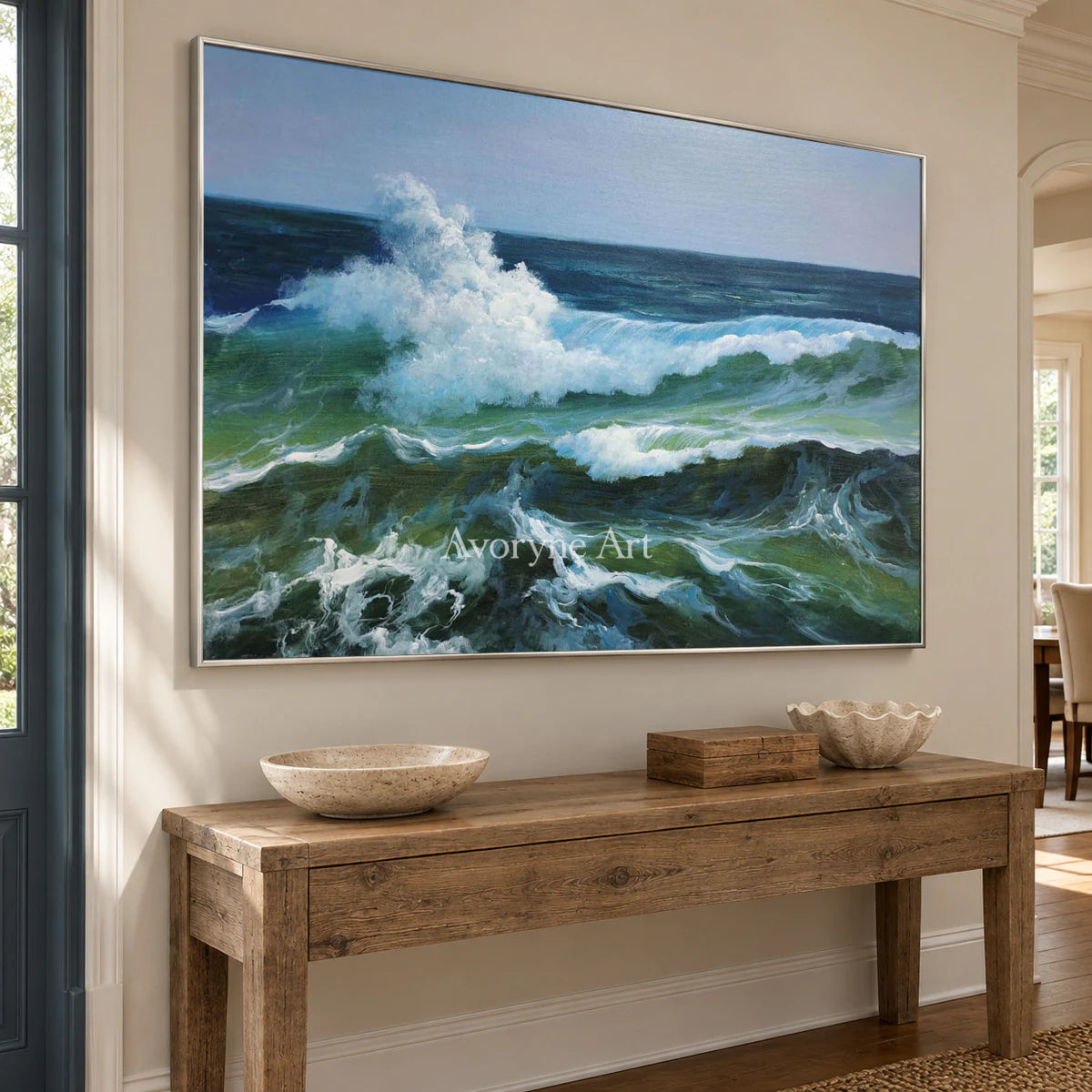 Foam at the Break: Blue and Green Breaking Wave Wall Art — entry silver