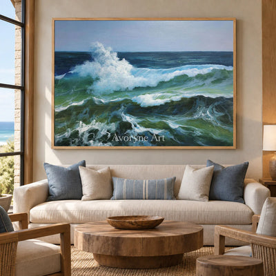 Foam at the Break: Blue and Green Breaking Wave Wall Art — hotel wood
