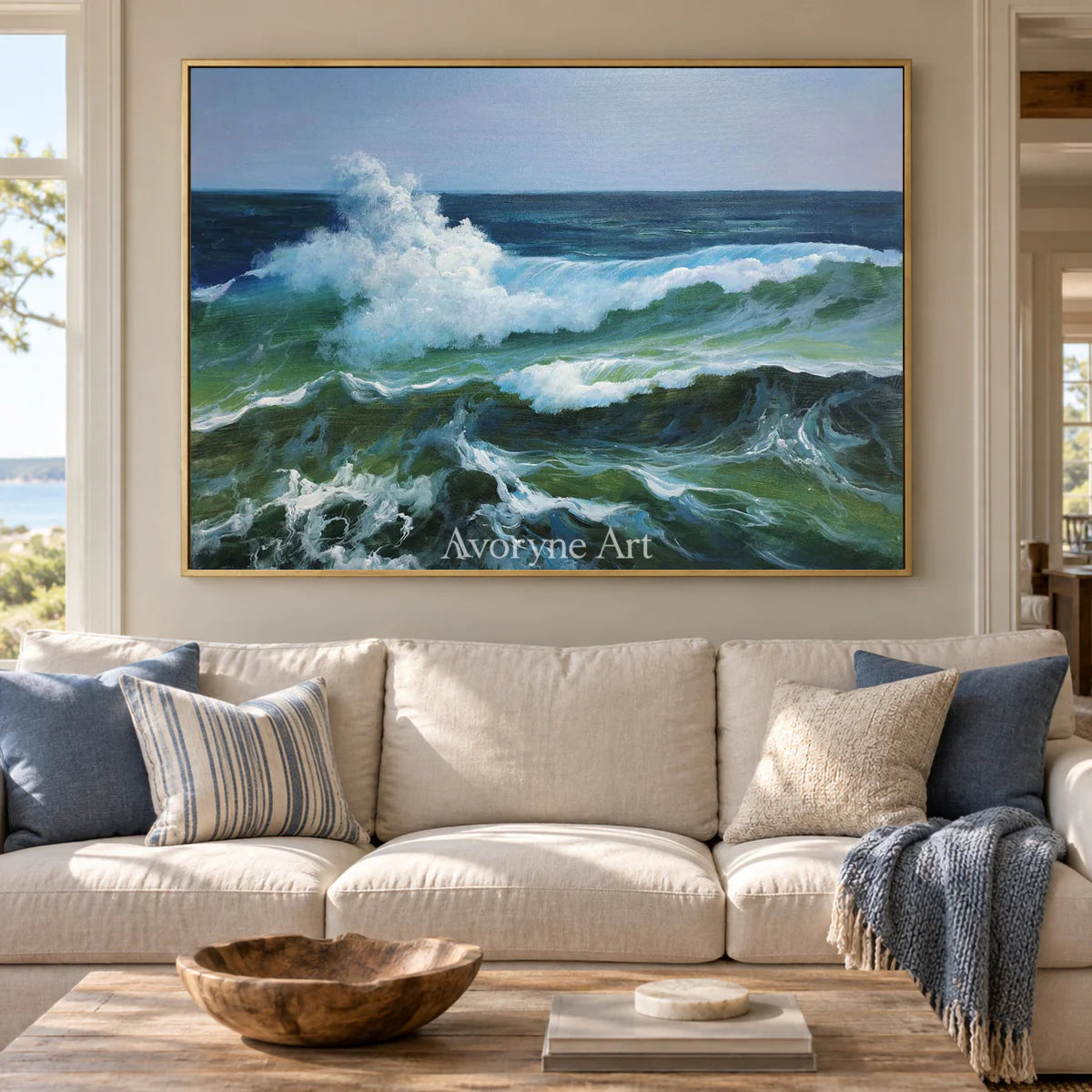 Foam at the Break: Blue and Green Breaking Wave Wall Art — living gold