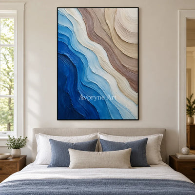 Current Layers: Blue and White Abstract Wall Art — bedroom black