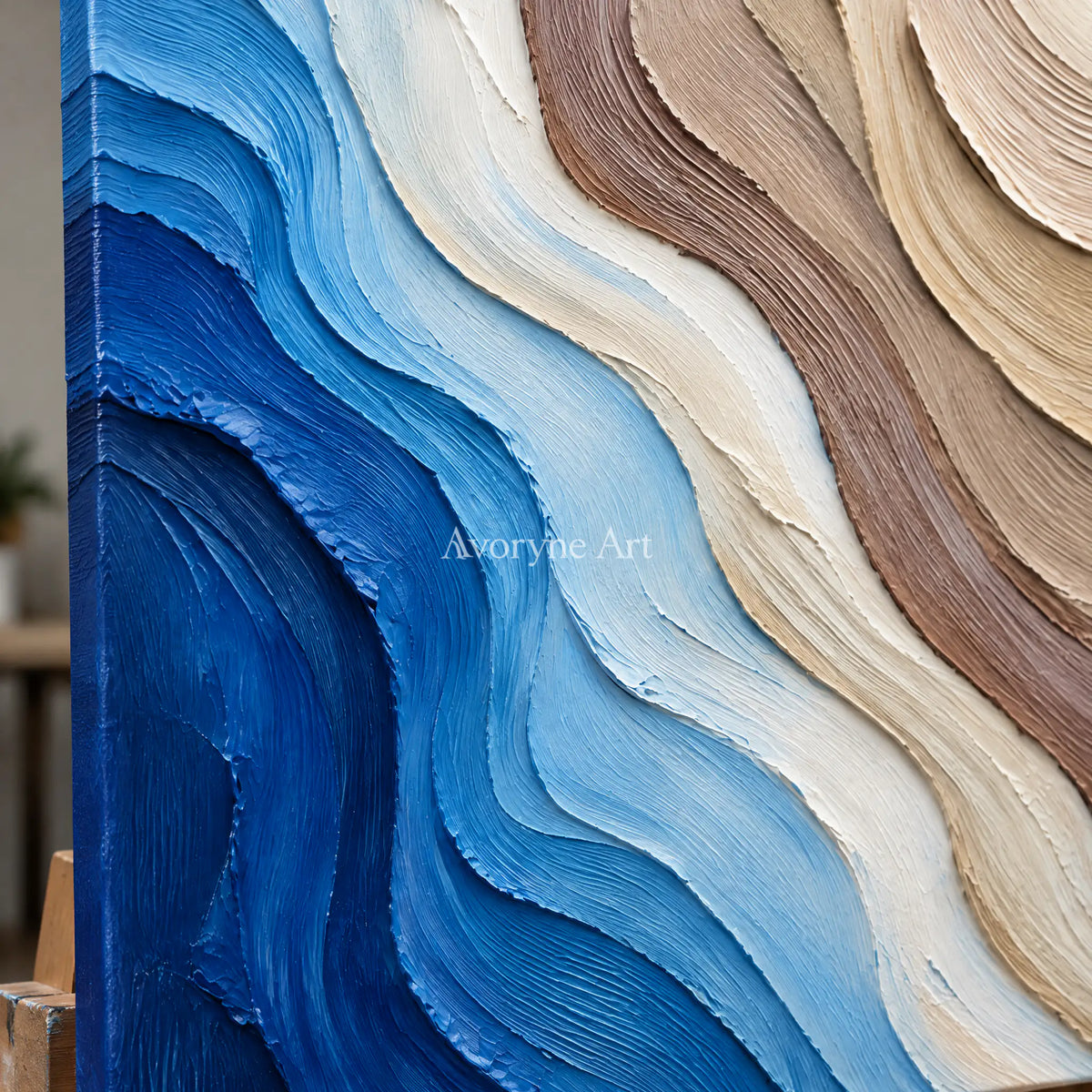 Current Layers: Blue and White Abstract Wall Art — detail easel