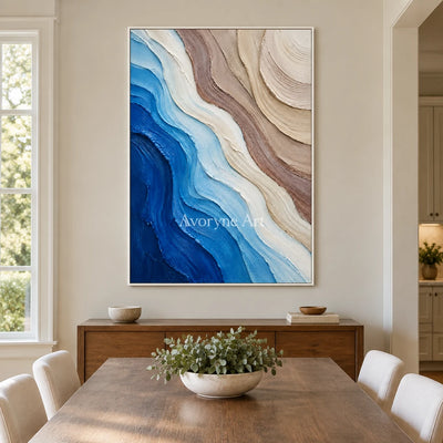 Current Layers: Blue and White Abstract Wall Art — dining white