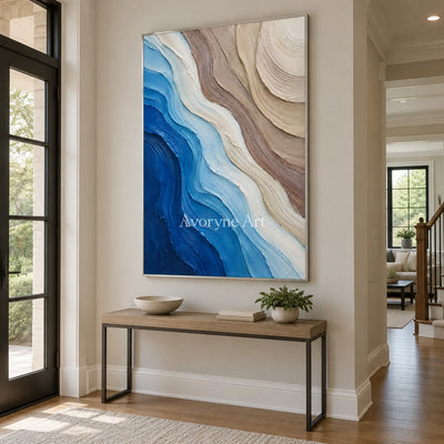 Current Layers: Blue and White Abstract Wall Art — entry silver