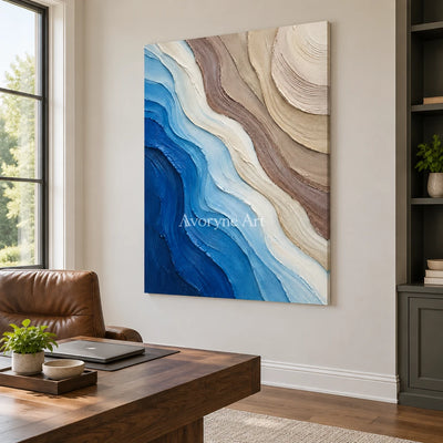 Current Layers: Blue and White Abstract Wall Art — office frameless