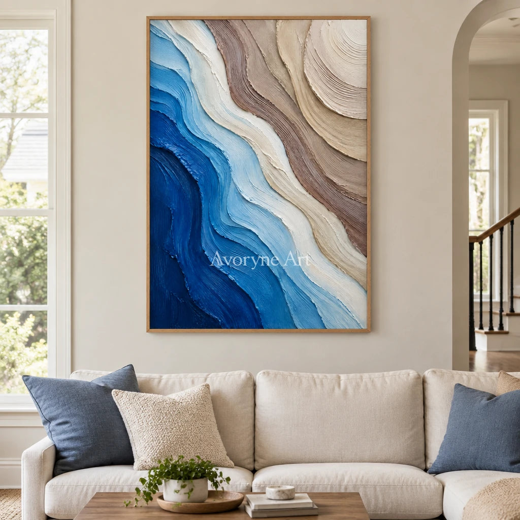 Current Layers: Blue and White Abstract Wall Art — villa wood